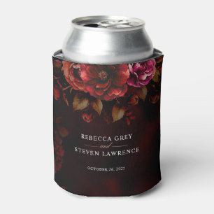 Stylish moody gothic red black floral wedding  can cooler