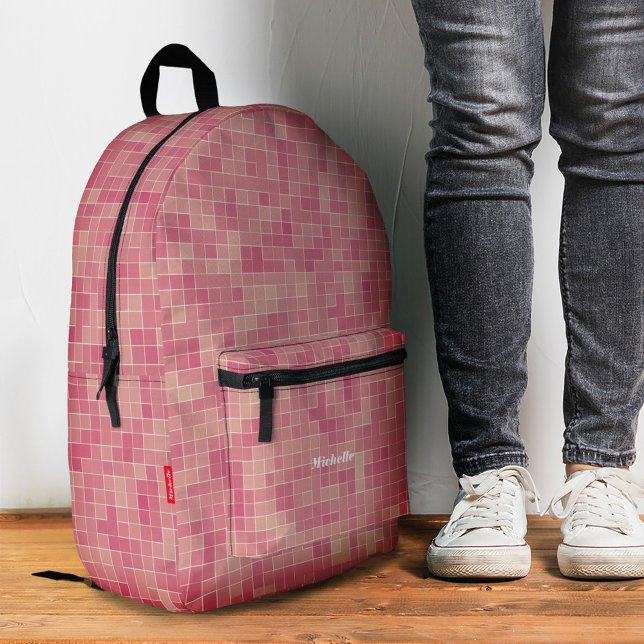Stylish Mosaic Tiles Pixelated Pink Modern Printed Backpack (Stylish Mosaic Tiles Pixelated Pink Modern Printed Backpack
)