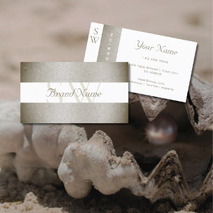 Stylish Mother of Pearl and White with Monogram Bu Business Card