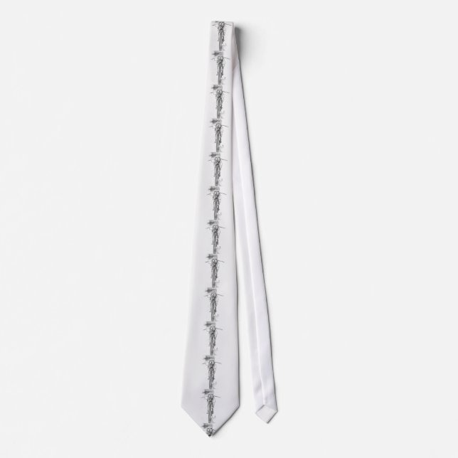 Stylish Motorbike Motorcycle Sketch Tie (Front)