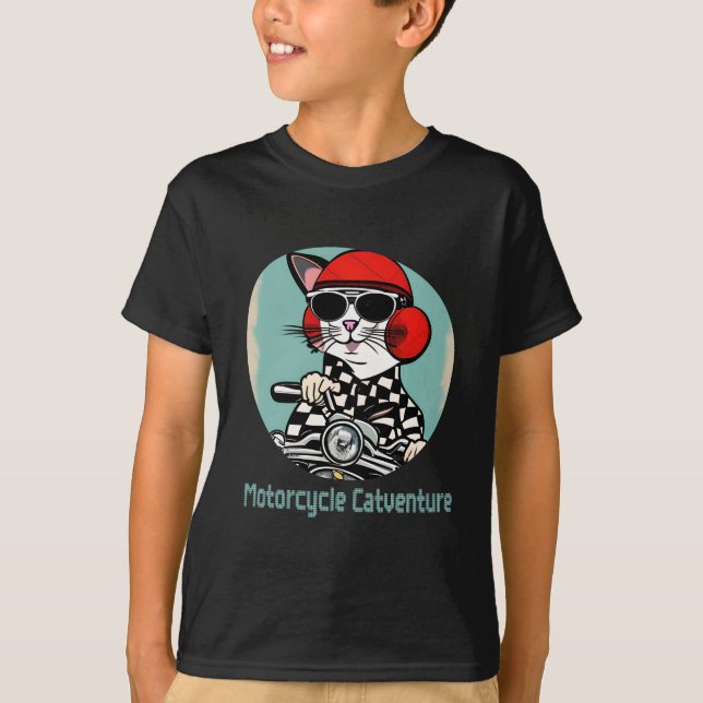Stylish motorcycle cat - Red helmet and glasses T-Shirt (Front)