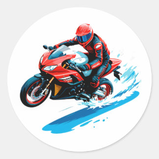 Stylish Motorcycle Rider Classic Round Sticker