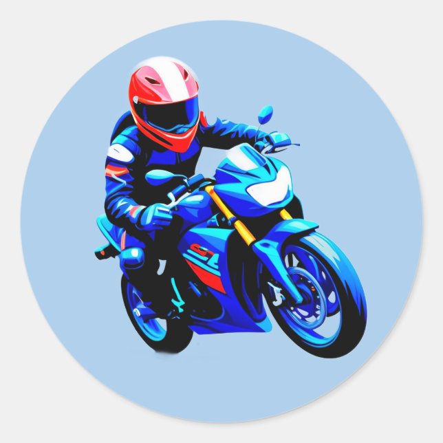 Stylish Motorcycle Rider Classic Round Sticker (Front)