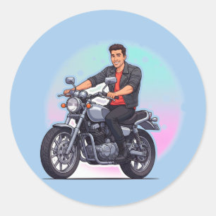 Stylish Motorcycle Rider Classic Round Sticker