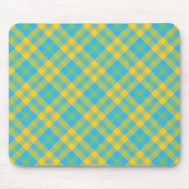 Stylish Mousepad: Blue, Yellow, Green Plaid Mouse Mat (Front)