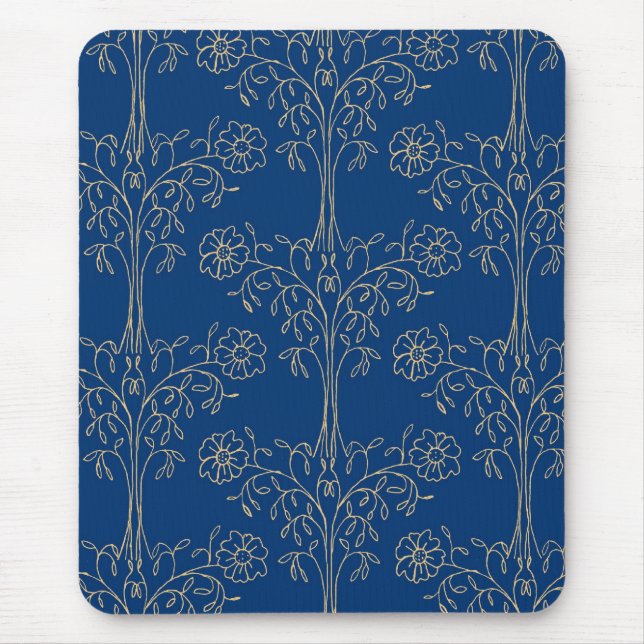 Stylish Mousepad, Dark Blue, Gold-effect Pattern Mouse Mat (Front)