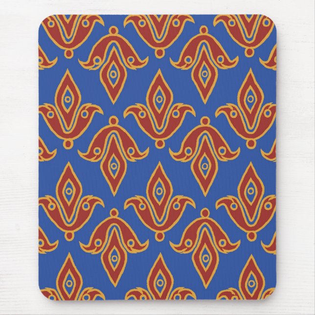 Stylish Mousepad, Red, Gold, Blue Fleur de Lys Mouse Mat (Front)