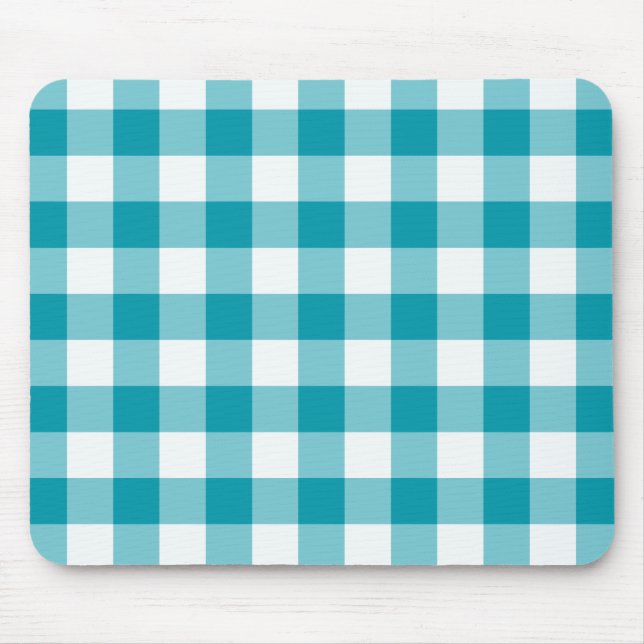 Stylish Mousepad, Teal Check Gingham Mouse Mat (Front)