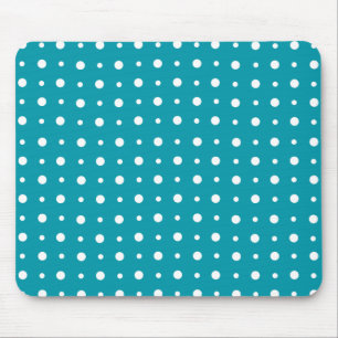Stylish Mousepad, White Polka Dots, Teal Mouse Mat