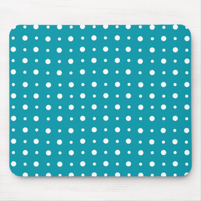 Stylish Mousepad, White Polka Dots, Teal Mouse Mat (Front)