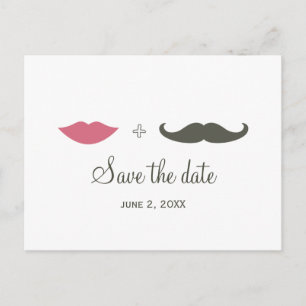 Stylish Moustache and Lips Save the Date Announcement Postcard