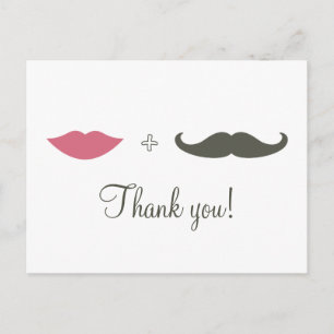 Stylish Moustache and Lips Thank You Postcard