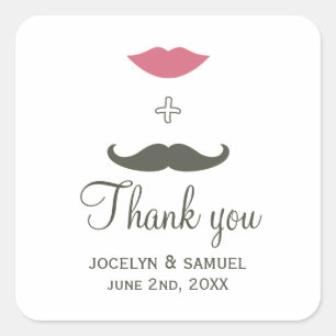 Stylish Moustache and Lips Wedding Favour Square Sticker