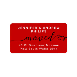 Stylish Moving New Address Cherry Red Calligraphy Label