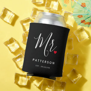 Stylish Mr. Custom Last Name & Date Wedding Can Cooler