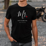 Stylish Mr. Custom Last Name & Date Wedding T-Shirt<br><div class="desc">The perfect gift for any groom to be, the fun and modern design features a stylish typography script "Mr." with cute little red love heart full stops. The design is easy to personalise with your surname and established date and will be the perfect keepsake from your special day.</div>