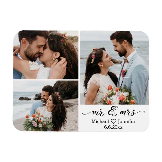  stylish mr & mrs wedding 3 photo collage  magnet (Horizontal)