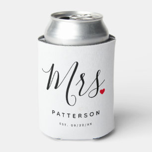 Stylish Mrs. Custom Last Name & Date Wedding Can Cooler