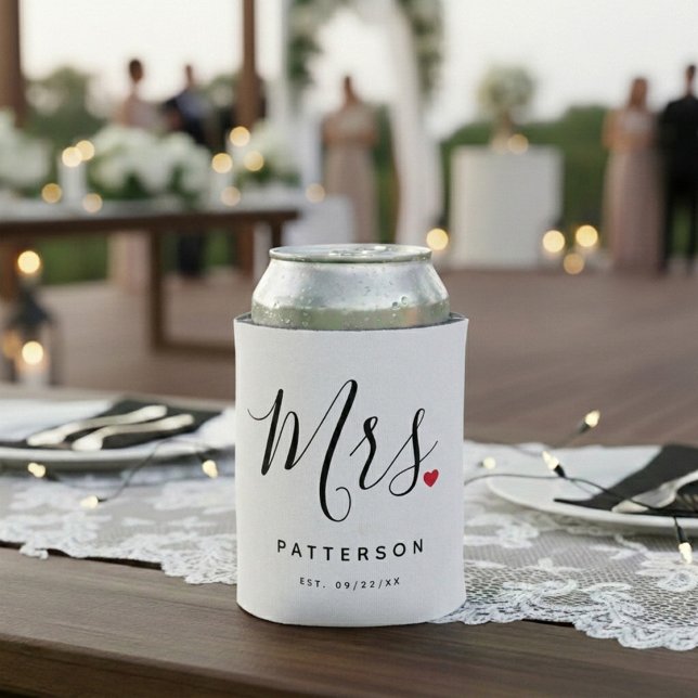 Stylish Mrs. Custom Last Name & Date Wedding Can Cooler (Creator Uploaded)
