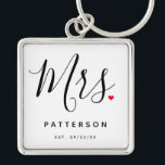 Stylish Mrs. Custom Last Name & Date Wedding Key Ring<br><div class="desc">The perfect gift for any bride to be,  the fun and modern design features a stylish typography script "Mrs." with cute little red love heart full stops. The design is easy to personalise with your surname and established date and will be the perfect keepsake from your special day.</div>