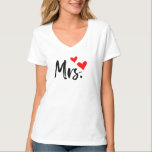 Stylish “Mrs” Tee for Women – Perfect for Brides<br><div class="desc">Show off your "Mrs." status in style with this adorable t-shirt featuring a bold black script and two red hearts. Whether you're a bride-to-be, newly married, or proudly taken, this tee adds charm to any outfit. Great for casual wear, honeymoon trips, bridal showers, or as a thoughtful gift for your...</div>