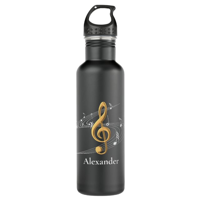 Stylish Music Notes Gold Treble Clef  710 Ml Water Bottle (Front)