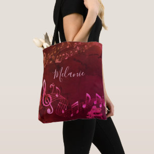 Stylish Music Notes Piano Red Pink Personalised Tote Bag