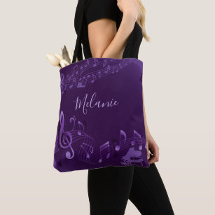 Stylish Music Notes Purple Personalised Tote Bag