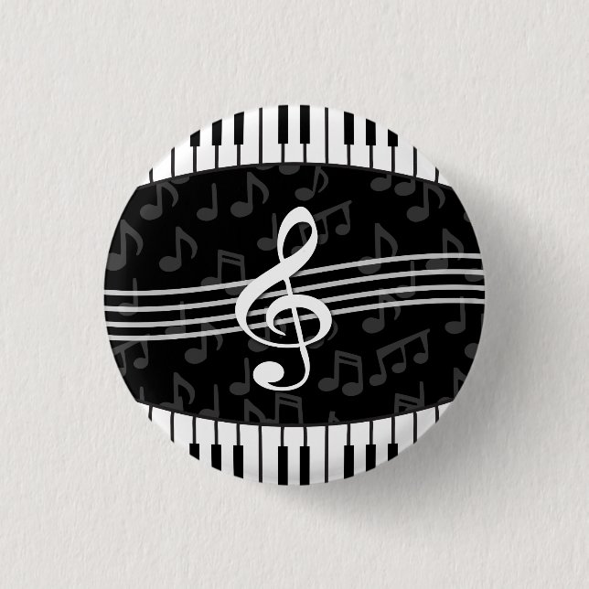 Stylish Music Notes Treble Clef and Piano Keys 3 Cm Round Badge (Front)