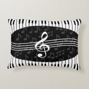 Stylish Music Notes Treble Clef and Piano Keys Decorative Cushion
