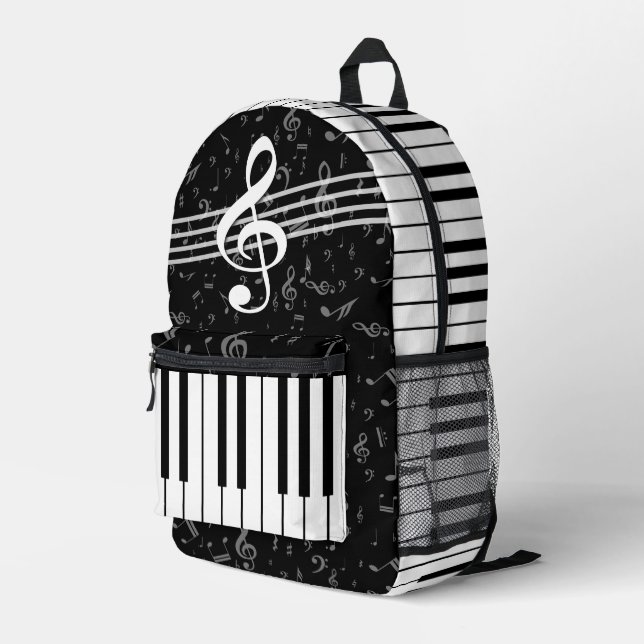 Stylish Music Notes Treble Clef and Piano Keys Duf Printed Backpack (Back Corner Right)