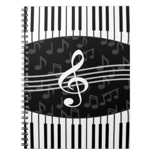 Stylish Music Notes Treble Clef and Piano Keys Notebook