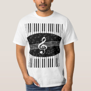 Stylish Music Notes Treble Clef and Piano Keys T-Shirt