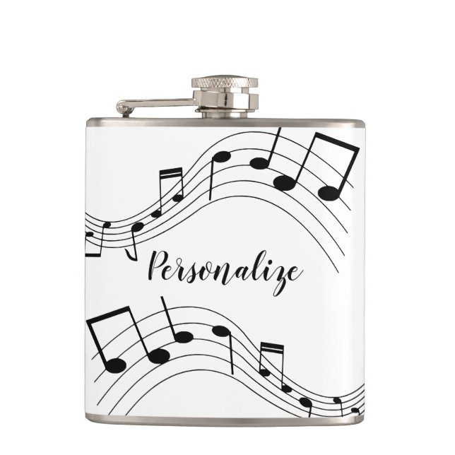 Stylish Music Notes Trendy Cool Gift Personalised Hip Flask (Front)