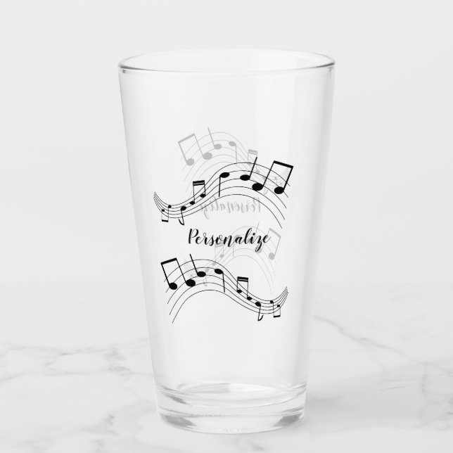 Stylish Music Notes Trendy Cool Personalised Drink Glass (Front)