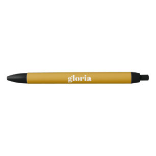 Stylish mustard yellow plain custom name black ink pen