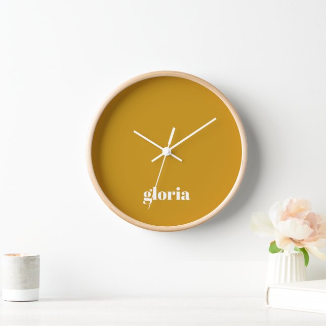 Stylish mustard yellow plain custom name clock (Home)
