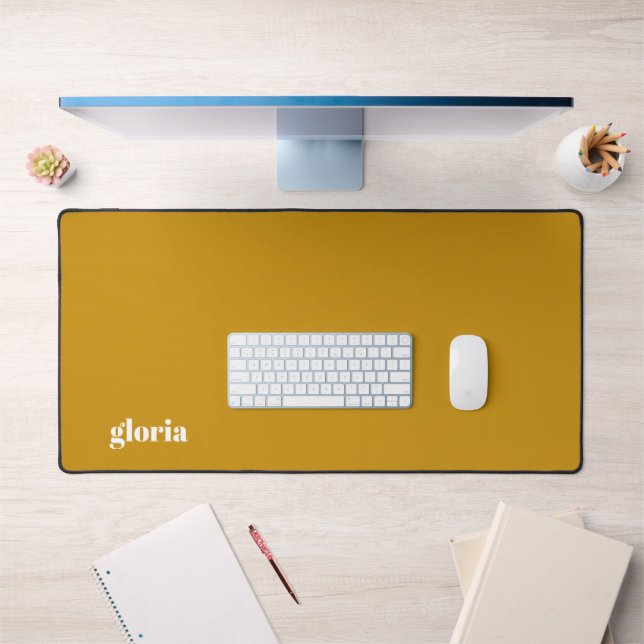 Stylish mustard yellow plain custom name desk mat (Office 1)
