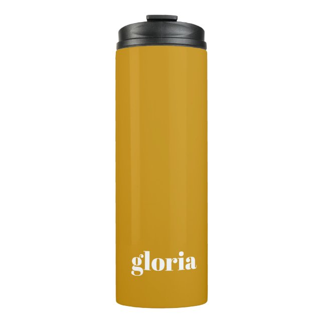 Stylish mustard yellow plain custom name thermal tumbler (Front)