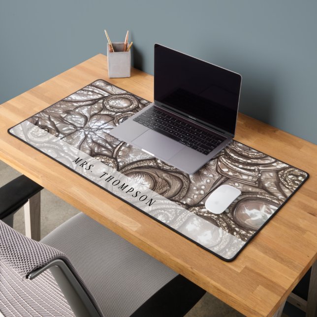 Stylish Muted Rose Gold Faux Leather Rhinestone Desk Mat (Office 2)