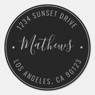 Stylish Name & Circular Text   Black & Grey Classic Round Sticker