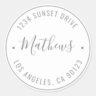 Stylish Name & Circular Text   Grey & White Classic Round Sticker