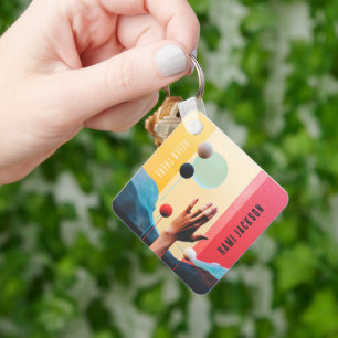 Stylish Name Collage Photo l Modern Hello Hand  Key Ring