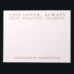 Stylish Name List Lover Pastel Pink Minimalist  Notepad<br><div class="desc">Fun stylish chic minimalist premium look personalised notepad for the unapologetic list maker. Delicate elegant pastel pink feminine girly background and classy golden and maroon brown typography. Add your name and custom text, for example the fun phrase saying quote LIST LOVER , ALWAYS that resonates so well with some of...</div>