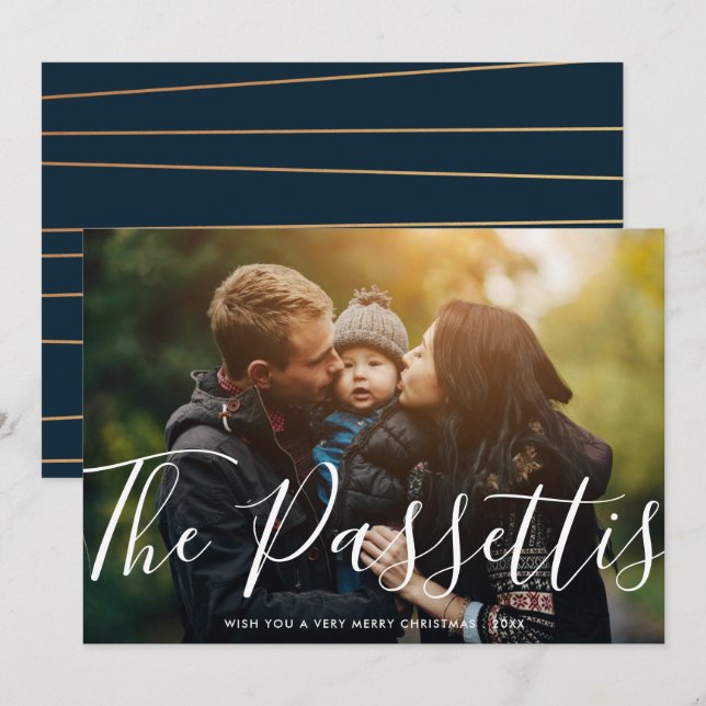 Stylish Name Modern Christmas Photo Horizontal Holiday Card (Front/Back)