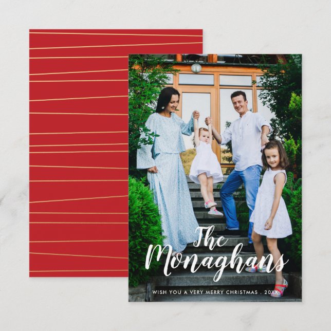 Stylish Name Modern Christmas Photo Vertical Invitation (Front/Back)