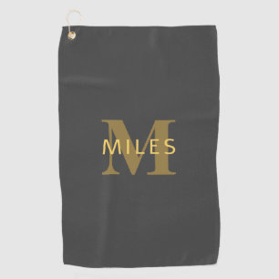 Stylish Name & Monogram Gold & Dark Gray Golf Towel
