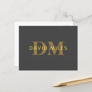 Stylish Name & Monogram   Gold & Dark Gray Postcard