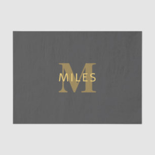 Stylish Name & Monogram   Gold & Dark Gray Tissue Paper