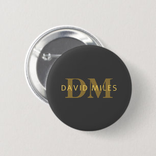 Stylish Name & Monogram Gold & Dark Grey 6 Cm Round Badge